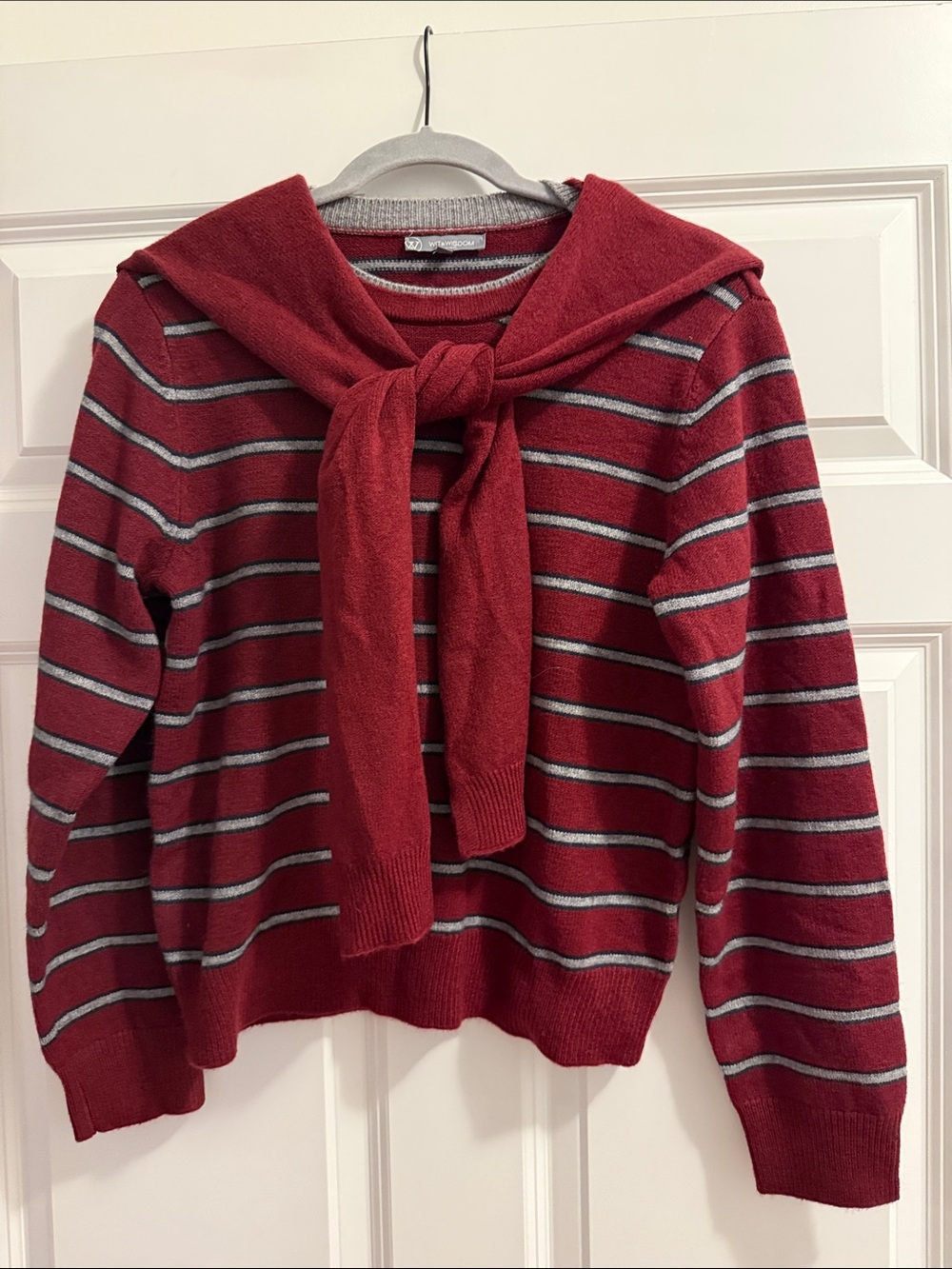 Wit & Wisdom Red Striped Crewneck Sweater with Shoulder Tie